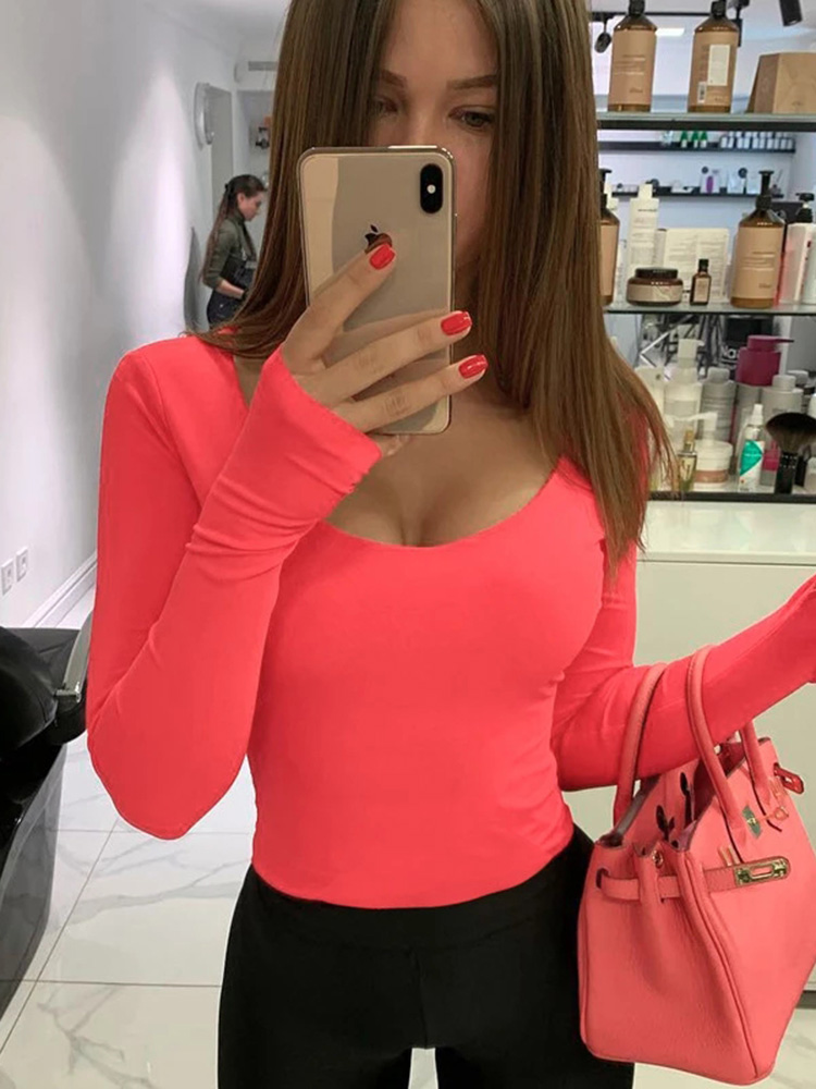 Turtleneck Bodysuit - Orange Neon Bodysuit Women Long Sleeve