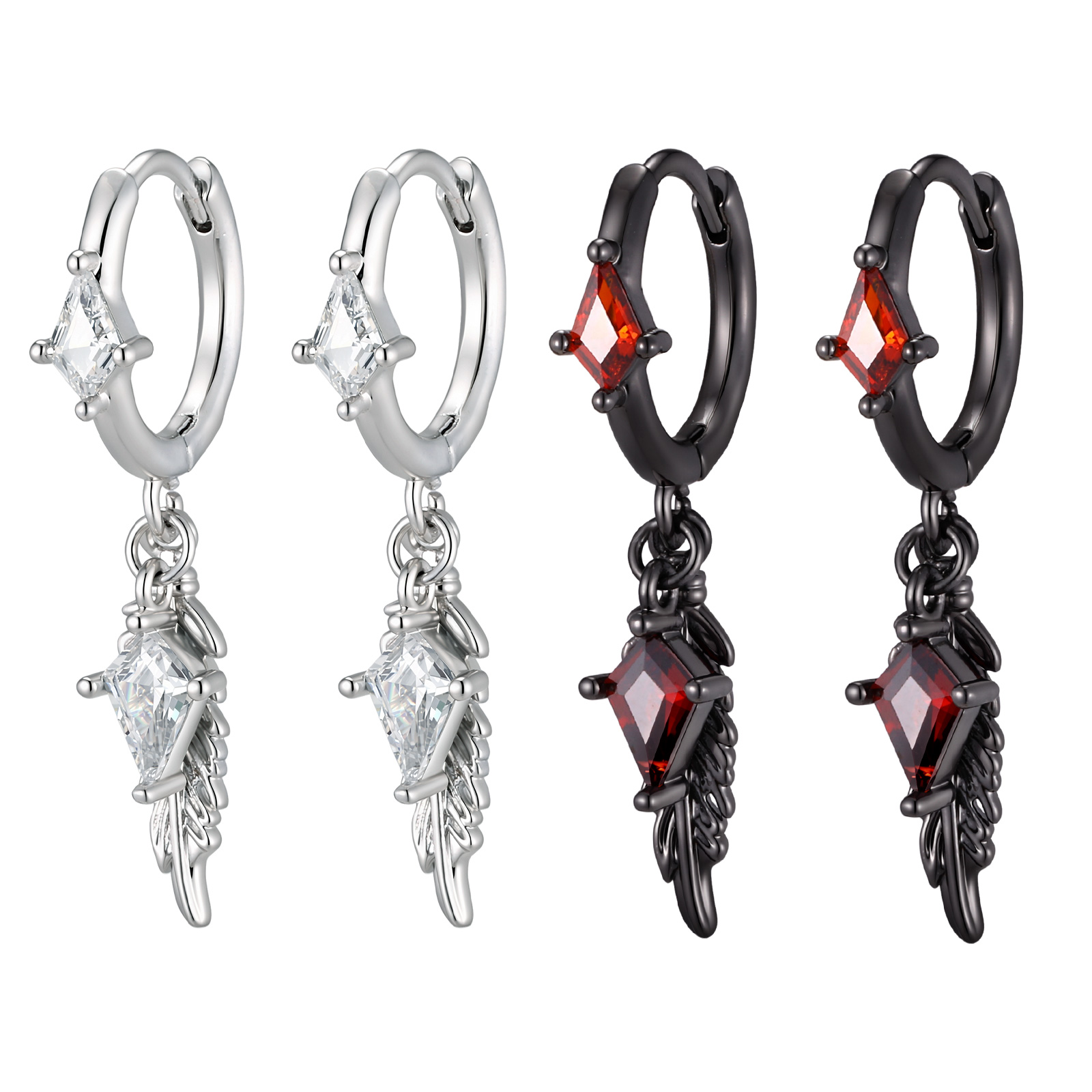 Women'S Fashion Edgy - Wing Rhombus CZ Dangle Huggie Hoop