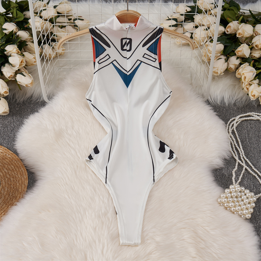 White Cute Sweet Cartoon Print - Turtleneck Bodysuit recension och pris