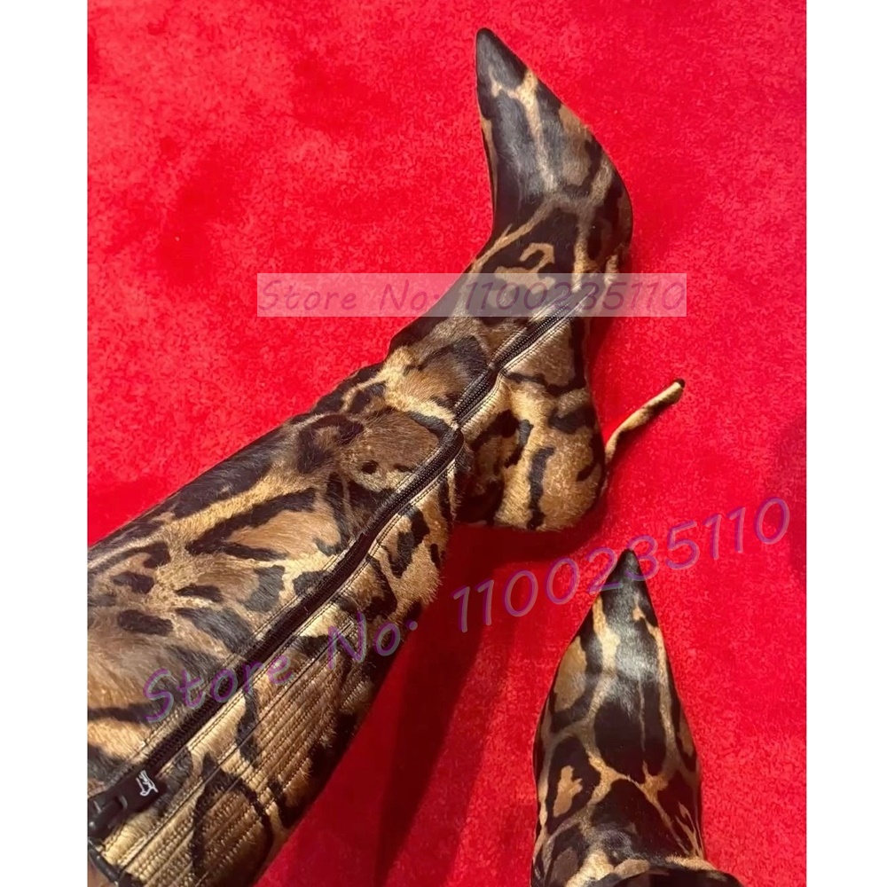 Leopard Print Faux Horsehair K - Women'S Fashion Knee High Boots recension och pris