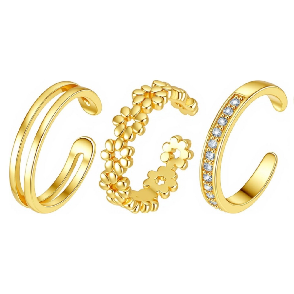 3Pcs Gold Open Adjustable Ring - Women'S Fashion Rings Gold recension och pris
