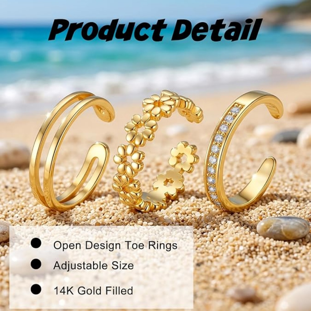 3Pcs Gold Open Adjustable Ring - Women'S Fashion Rings Gold recension och pris