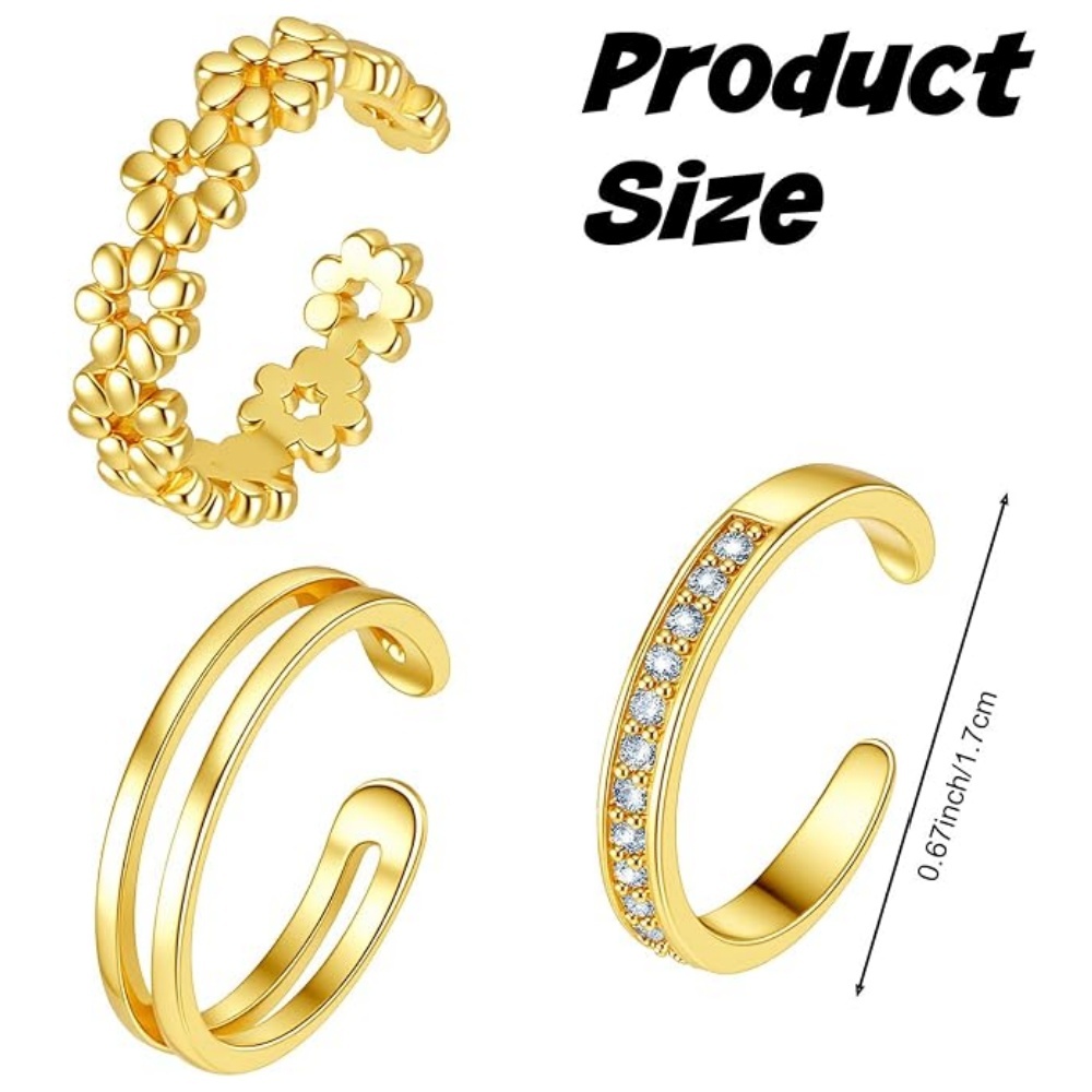 3Pcs Gold Open Adjustable Ring - Women'S Fashion Rings Gold recension och pris
