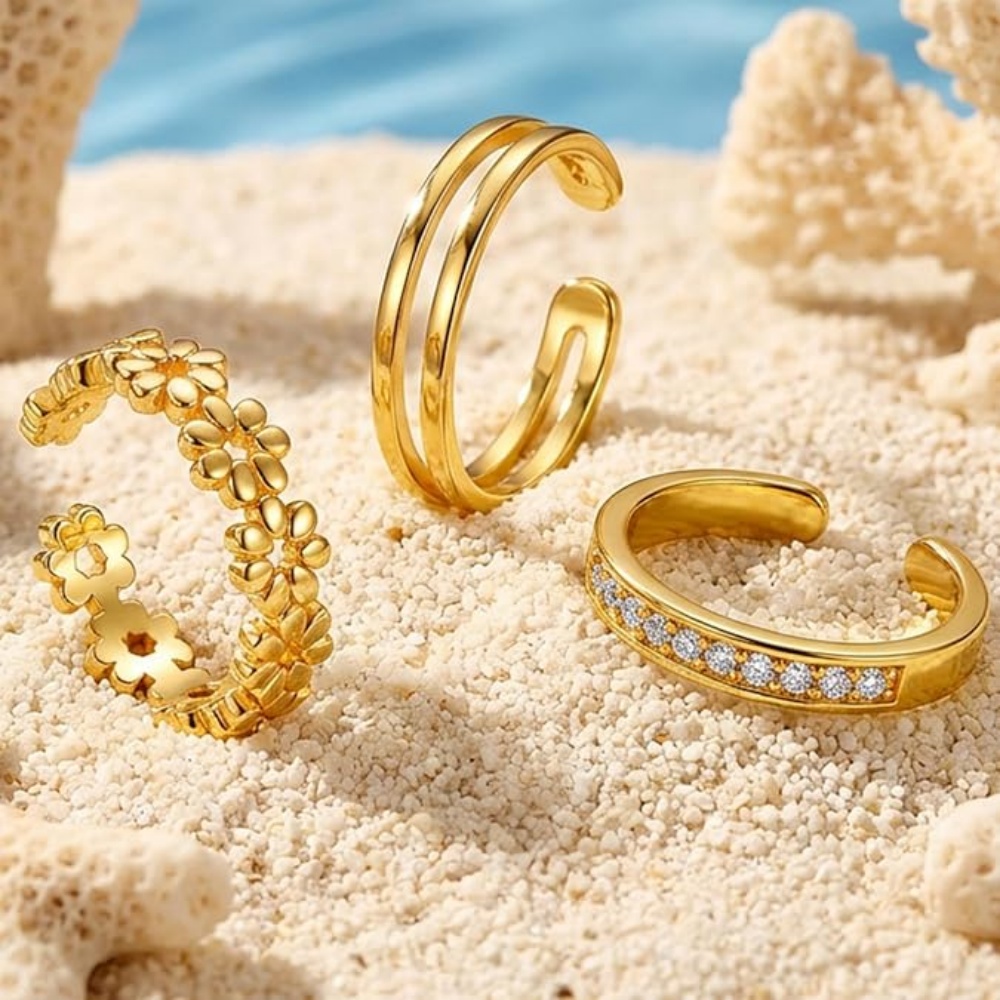 3Pcs Gold Open Adjustable Ring - Women'S Fashion Rings Gold recension och pris