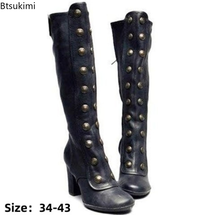 Retro Black Fashion Rivet Deco - Women'S Fashion Knee High Boots recension och pris