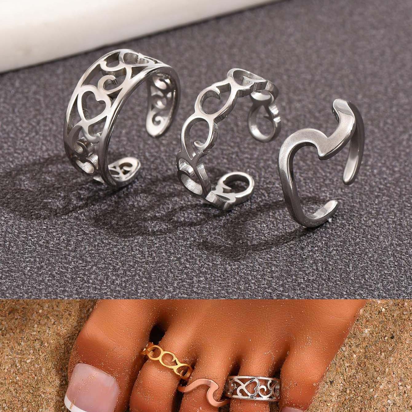 3PC Filled Toe Rings Set for W - Women'S Fashion Rings Gold recension och pris