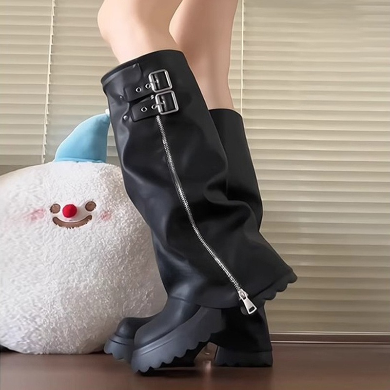 Punk Style Splicing Thick Bott - Women'S Fashion Knee High Boots recension och pris